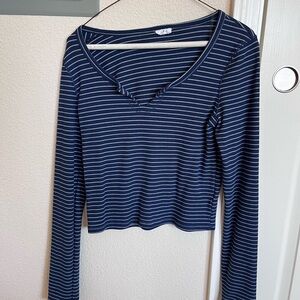 Striped Navy Blue Long Sleeve Top